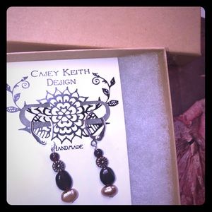 Garnet & Pearl Copper Flower Earrings